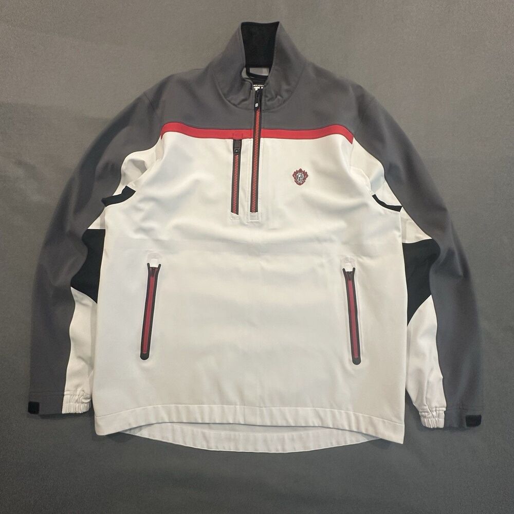 FootJoy DryJoys Tour XP Jacket Mens M Golf Waterproof Pullover Zip White Grey